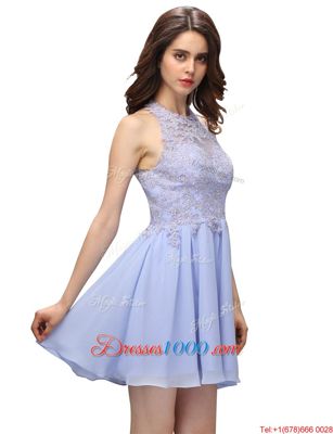 On Sale Lavender Chiffon Zipper Sleeveless Mini Length Beading and Appliques