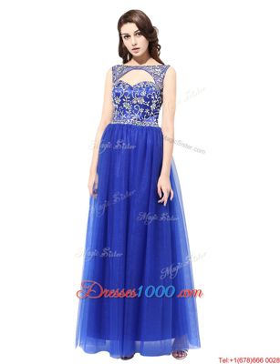 High Class Blue Bateau Zipper Beading Prom Evening Gown Sleeveless