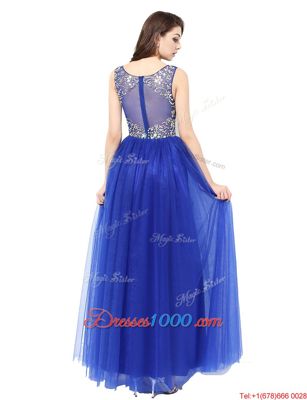 High Class Blue Bateau Zipper Beading Prom Evening Gown Sleeveless