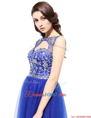High Class Blue Bateau Zipper Beading Prom Evening Gown Sleeveless
