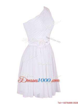 Sweet White One Shoulder Neckline Hand Made Flower Prom Evening Gown Sleeveless Zipper