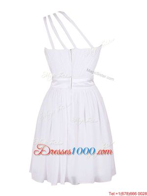 Sweet White One Shoulder Neckline Hand Made Flower Prom Evening Gown Sleeveless Zipper