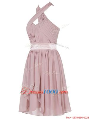 Elegant Sweetheart Sleeveless Backless Prom Party Dress Pink Chiffon