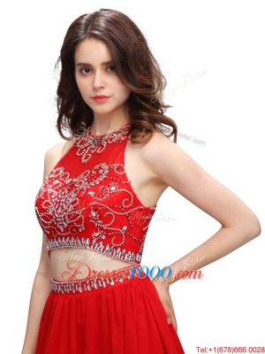 Mini Length Red Prom Evening Gown Scoop Sleeveless Zipper