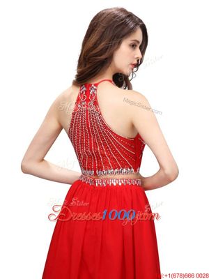 Mini Length Red Prom Evening Gown Scoop Sleeveless Zipper