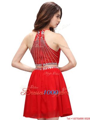 Mini Length Red Prom Evening Gown Scoop Sleeveless Zipper