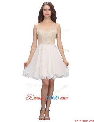 White Spaghetti Straps Backless Beading Prom Evening Gown Sleeveless