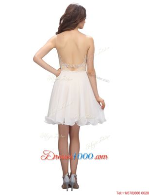 White Spaghetti Straps Backless Beading Prom Evening Gown Sleeveless