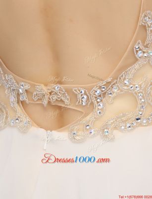 White Spaghetti Straps Backless Beading Prom Evening Gown Sleeveless