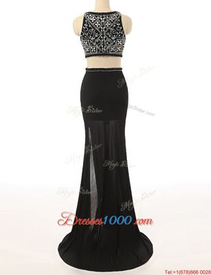 Scoop Beading Prom Dresses Black Zipper Sleeveless With Brush Train