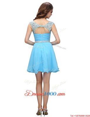 Baby Blue Bateau Neckline Beading and Ruching Evening Dress Sleeveless Zipper