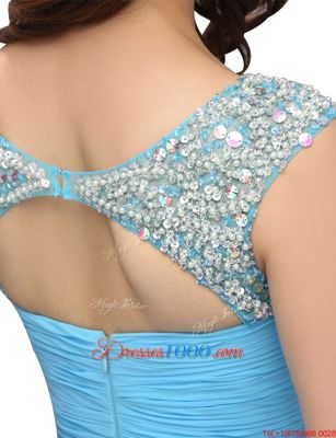 Baby Blue Bateau Neckline Beading and Ruching Evening Dress Sleeveless Zipper