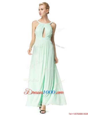 Romantic Scoop Chiffon Sleeveless Floor Length Prom Dresses and Ruching