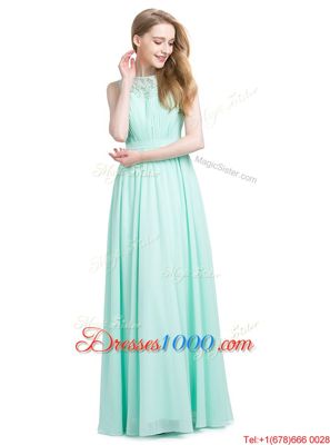 Ideal Turquoise Sleeveless Appliques Floor Length Prom Party Dress