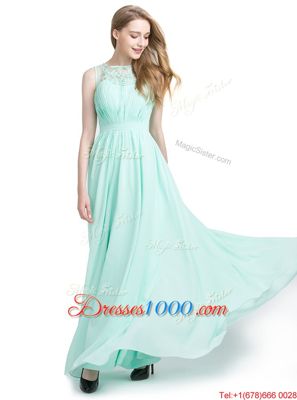 Ideal Turquoise Sleeveless Appliques Floor Length Prom Party Dress