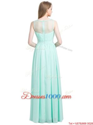 Ideal Turquoise Sleeveless Appliques Floor Length Prom Party Dress