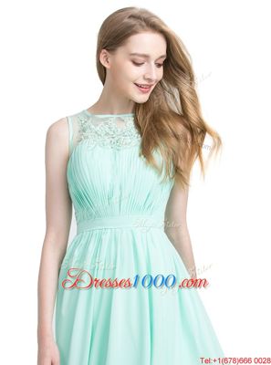 Ideal Turquoise Sleeveless Appliques Floor Length Prom Party Dress