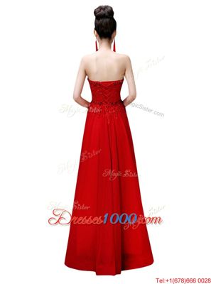 Red Sleeveless Chiffon Lace Up Prom Dress for Prom and Party