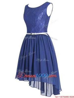 Graceful Scoop Sleeveless Side Zipper High Low Lace and Belt