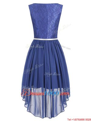 Graceful Scoop Sleeveless Side Zipper High Low Lace and Belt