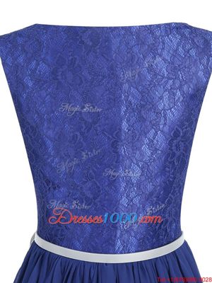 Graceful Scoop Sleeveless Side Zipper High Low Lace and Belt