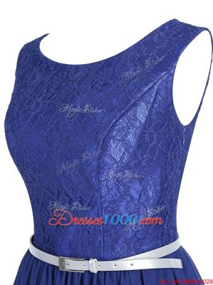 Graceful Scoop Sleeveless Side Zipper High Low Lace and Belt