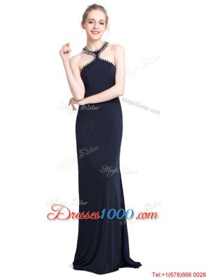 Graceful Black Chiffon Zipper Prom Party Dress Sleeveless Floor Length Beading