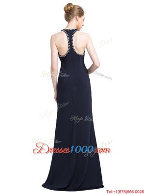 Graceful Black Chiffon Zipper Prom Party Dress Sleeveless Floor Length Beading