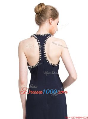 Graceful Black Chiffon Zipper Prom Party Dress Sleeveless Floor Length Beading