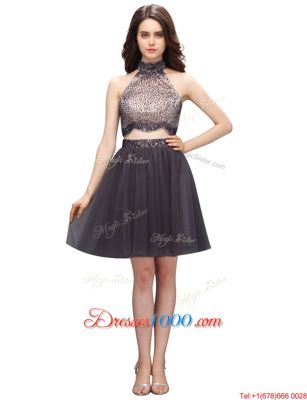 Black Sleeveless Beading Knee Length Prom Party Dress