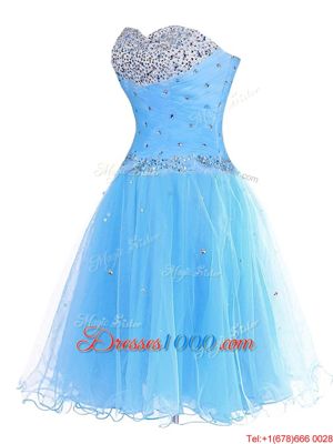 Sumptuous Blue Sleeveless Mini Length Beading Lace Up Prom Evening Gown