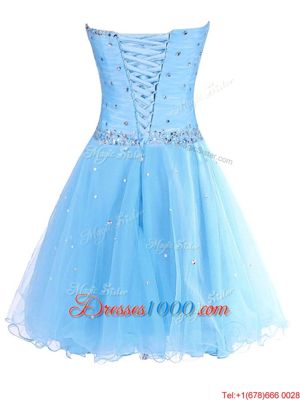 Sumptuous Blue Sleeveless Mini Length Beading Lace Up Prom Evening Gown