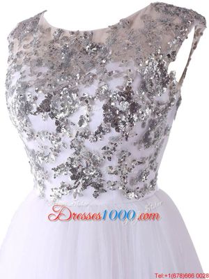 White Scoop Neckline Sequins Cocktail Dress Cap Sleeves Backless