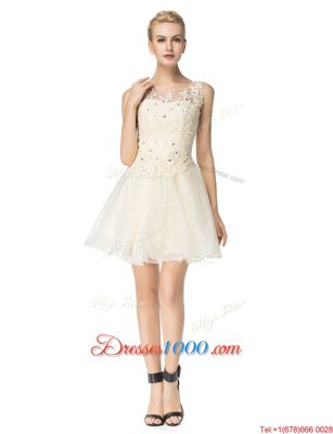 Champagne Lace Up Scoop Beading and Appliques Prom Evening Gown Organza Sleeveless
