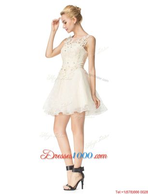 Champagne Lace Up Scoop Beading and Appliques Prom Evening Gown Organza Sleeveless