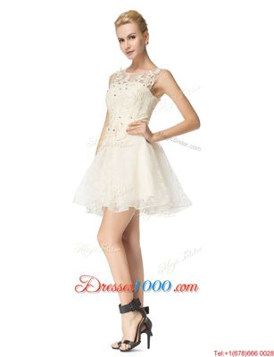 Champagne Lace Up Scoop Beading and Appliques Prom Evening Gown Organza Sleeveless