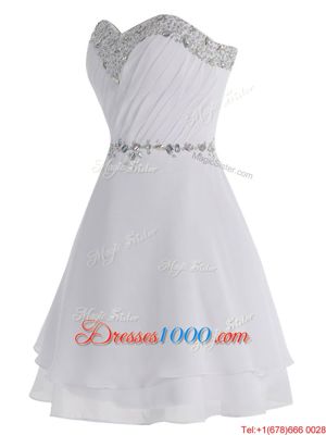 White Sweetheart Zipper Beading Sleeveless