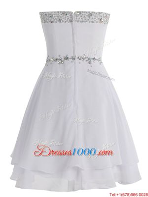 White Sweetheart Zipper Beading Sleeveless