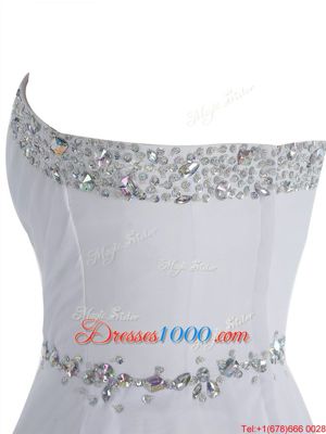 White Sweetheart Zipper Beading Sleeveless