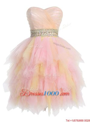 Beading and Ruffled Layers Homecoming Gowns Multi-color Zipper Sleeveless Mini Length
