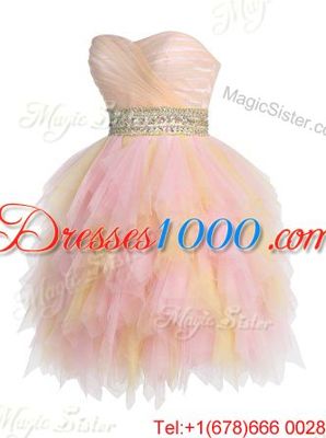 Beading and Ruffled Layers Homecoming Gowns Multi-color Zipper Sleeveless Mini Length