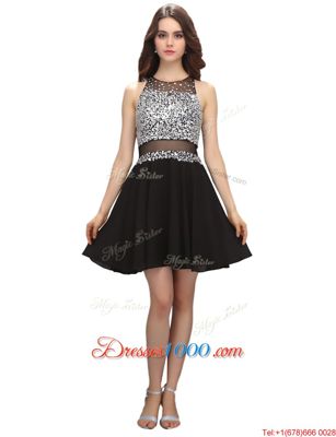 Flare Scoop Sleeveless Mini Length Beading Zipper Junior Homecoming Dress with Black