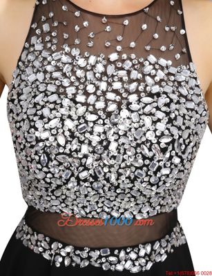Flare Scoop Sleeveless Mini Length Beading Zipper Junior Homecoming Dress with Black
