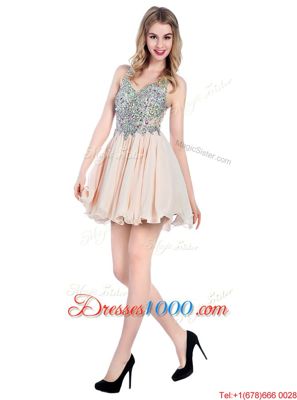 Comfortable Organza V-neck Sleeveless Zipper Beading in Pink