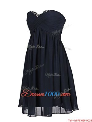 Navy Blue Sleeveless Beading Mini Length
