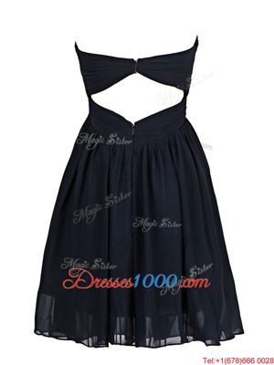 Navy Blue Sleeveless Beading Mini Length