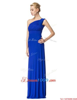 Glamorous Floor Length Royal Blue Homecoming Party Dress One Shoulder Sleeveless Side Zipper