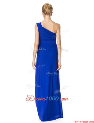 Glamorous Floor Length Royal Blue Homecoming Party Dress One Shoulder Sleeveless Side Zipper