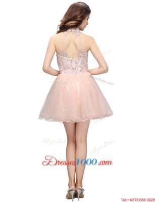 Affordable Baby Pink Sleeveless Beading Mini Length Homecoming Gowns
