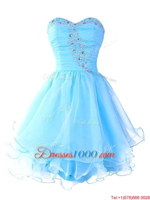 Mini Length Lace Up Evening Dress Aqua Blue and In for Prom and Party with Beading and Ruffled Layers
